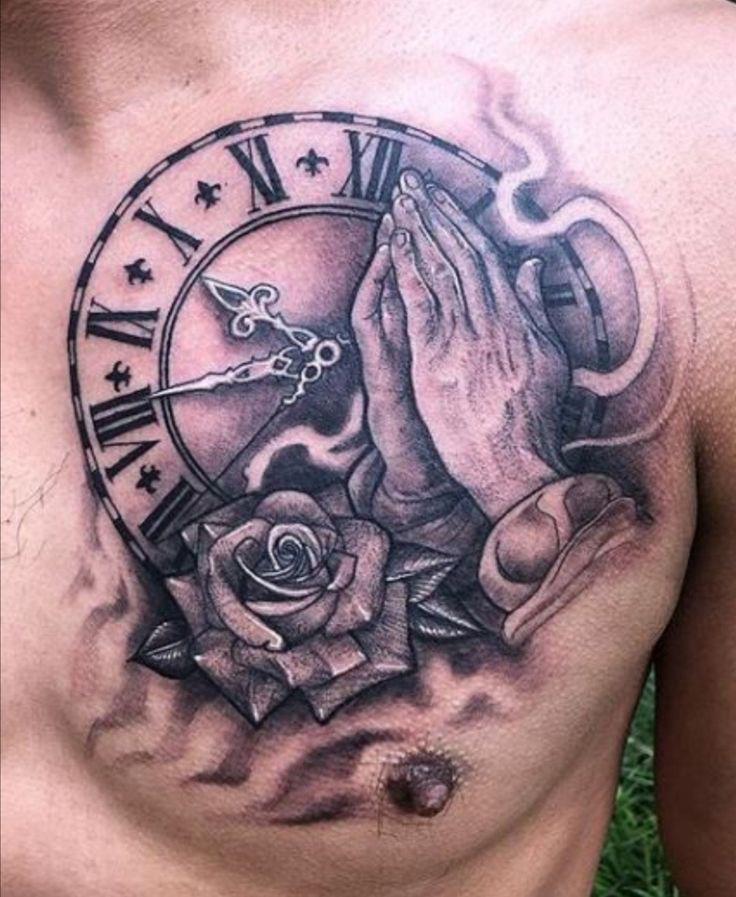 Clock with Praying Hands & Rose